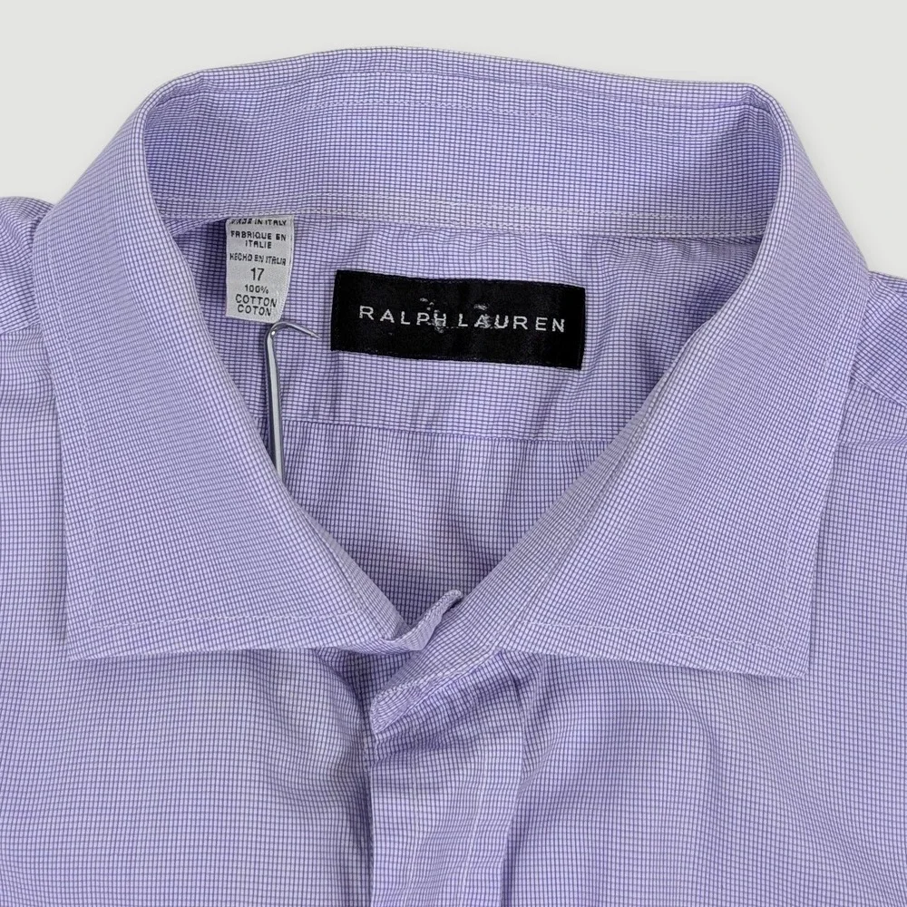 Ralph Lauren Black Label Dress Shirt Mens 17 Purple Made in Italy‎ Luxury Cotton